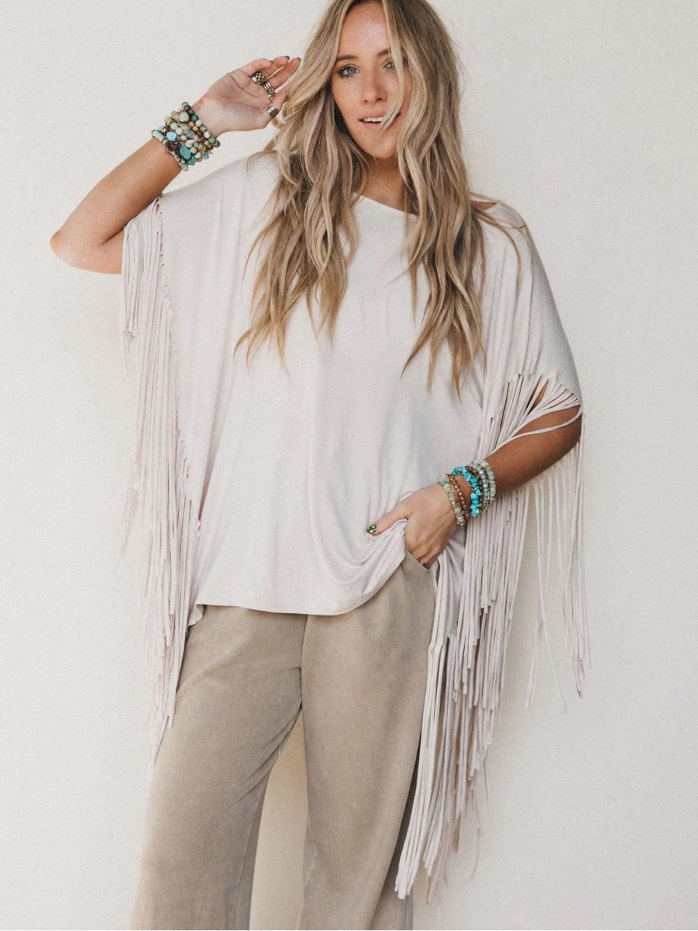 NWT Three Birds Nest Showstopper Fringe Top-Oat